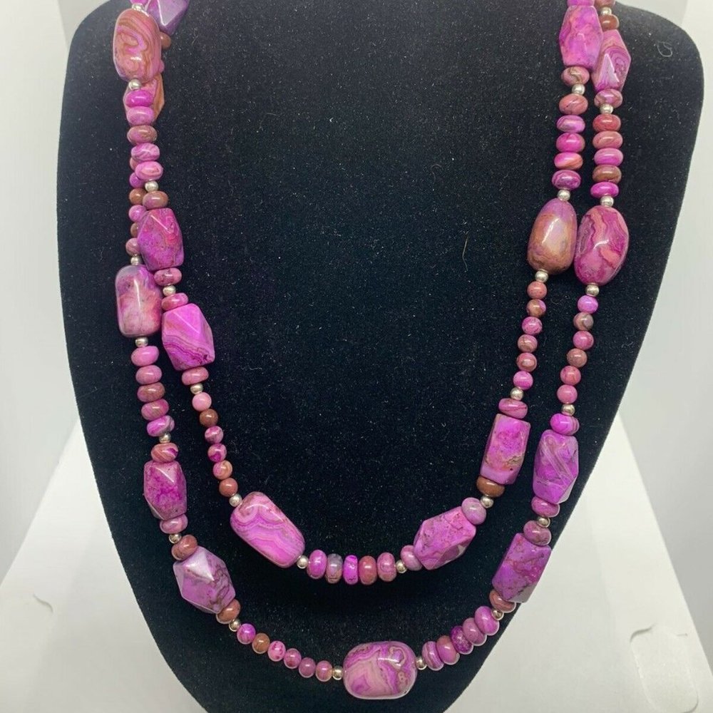 Sally C Treasures Sterling Silver & Purple Agate Stone Necklace Double Strand